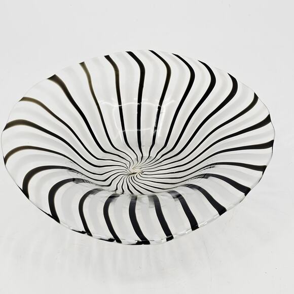 DINO MARTENS MCM MURANO ART GLASS MEZZA FILIGRANA BIANCO NERO FREEFORM OVAL BOWL - Picture 4 of 11